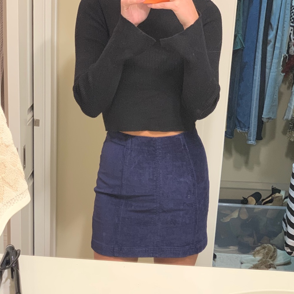 Free people navy velvet mini skirt